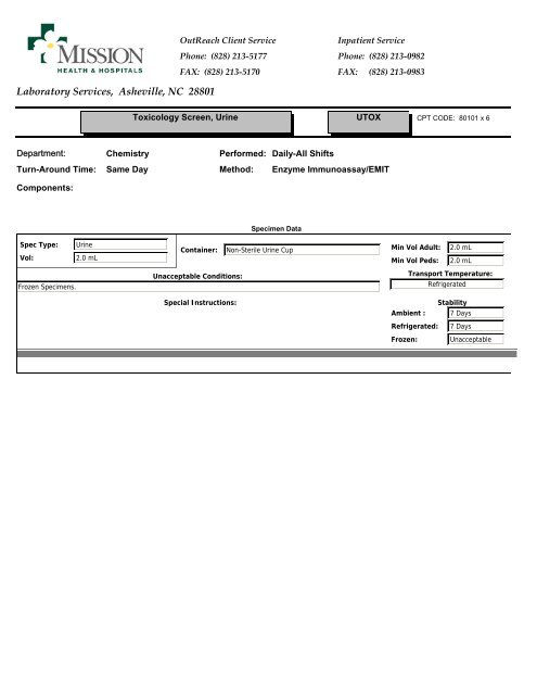 Laboratory Services, Asheville, NC 28801 - Mission Health