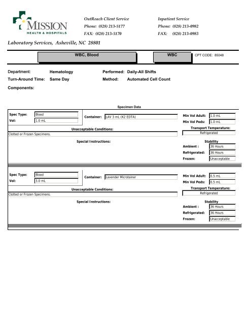 Laboratory Services, Asheville, NC 28801 - Mission Health