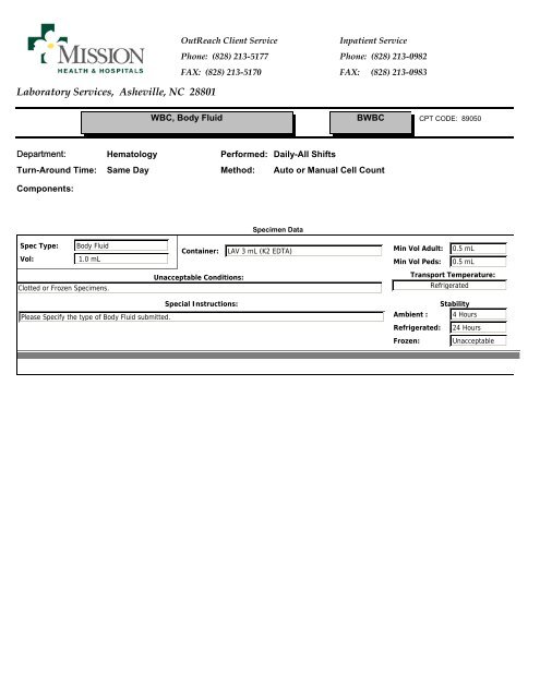 Laboratory Services, Asheville, NC 28801 - Mission Health