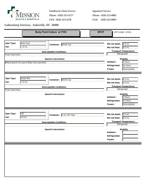 Laboratory Services, Asheville, NC 28801 - Mission Health