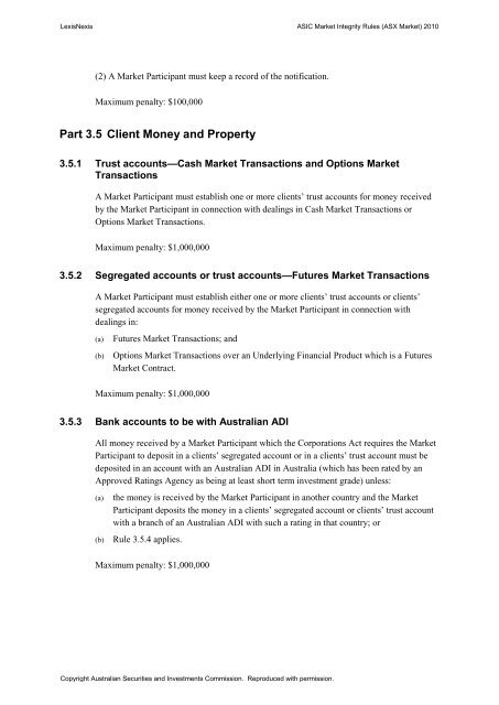 ASIC Market Integrity Rules (ASX Market) 2010 - LexisNexis