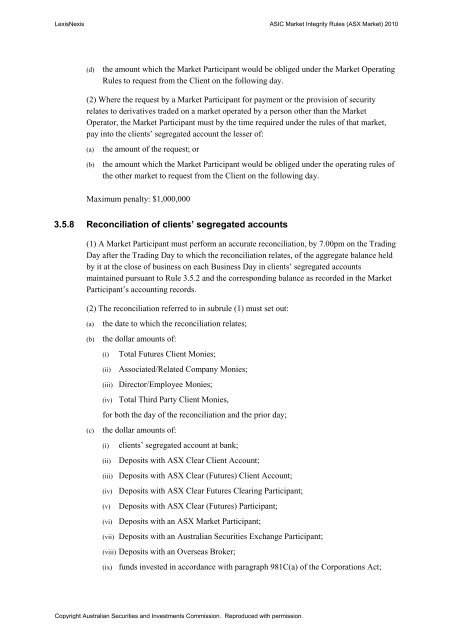 ASIC Market Integrity Rules (ASX Market) 2010 - LexisNexis