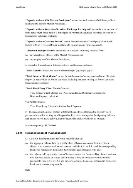 ASIC Market Integrity Rules (ASX Market) 2010 - LexisNexis