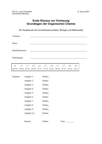 Aufgabe 3 (10 Punkte) - Organische Chemie - Christoffers