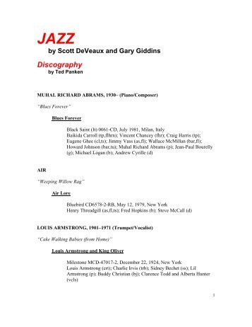 JAZZ by Scott DeVeaux and Gary Giddins Discography - Matt Steckler