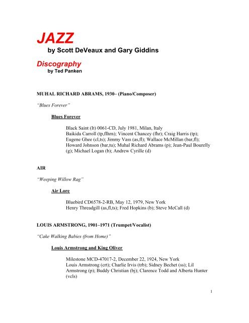 Jazz By Scott Deveaux And Gary Giddins Discography Matt Steckler