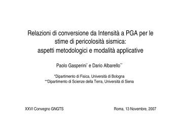 Relazioni di conversione da IntensitÃ  a PGA per le stime di ... - Ogs