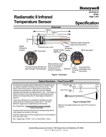 Radiamatic II Infrared Temperature Sensor Specification - Honeywell