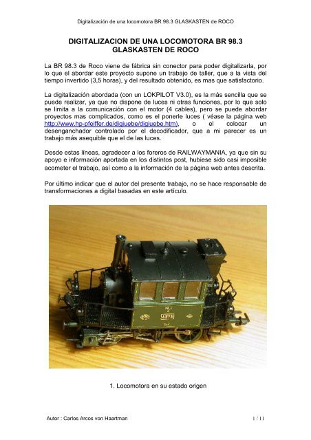 digitalizacion de una locomotora br 98.3 glaskasten de roco