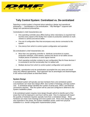 Tally Control System: Centralized vs. De-centralized - DNF Controls