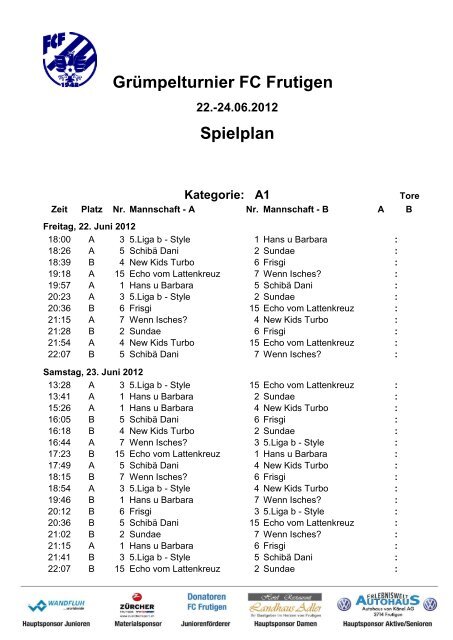 Grümpelturnier FC Frutigen Spielplan