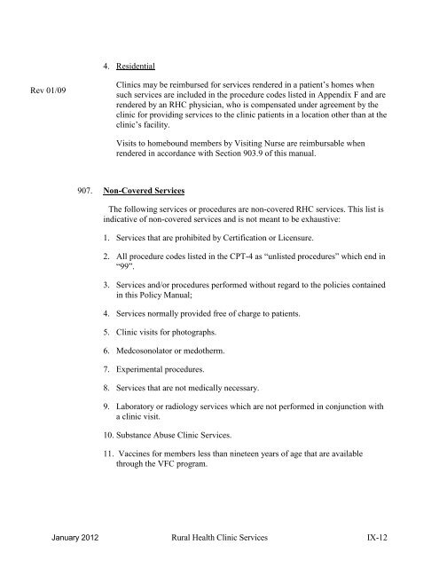 part ii policies and procedures for rural health clinic services