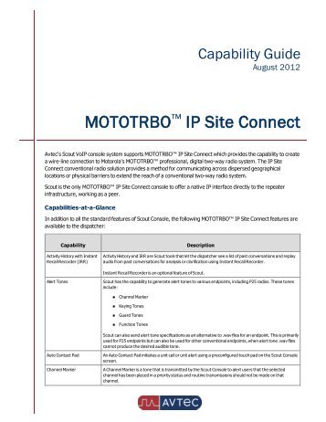 MOTOTRBO IP Site Connect Capability Guide - Avtec Inc.