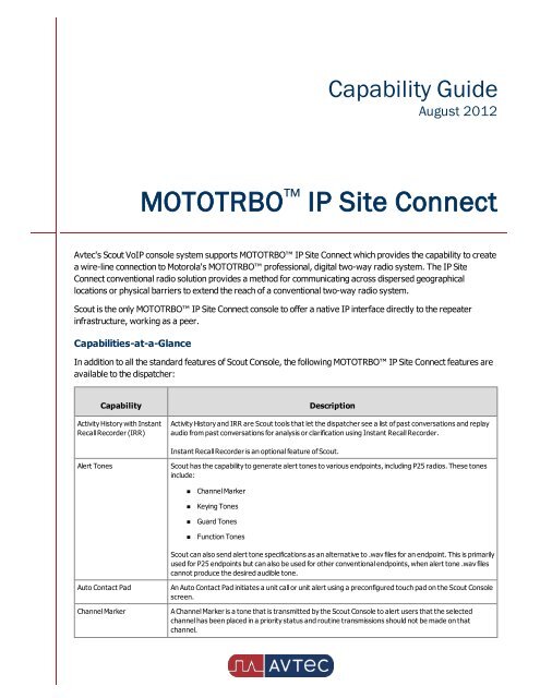 MOTOTRBO IP Site Connect Capability Guide - Avtec Inc.