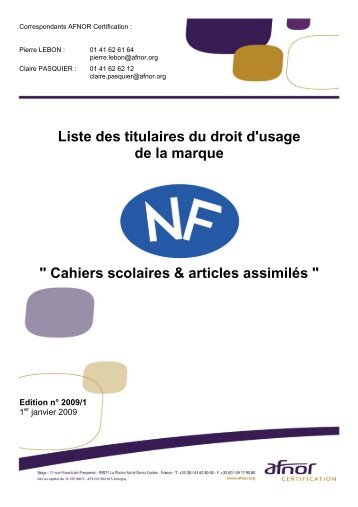 Cahiers scolaires & articles assimilés - Marque NF