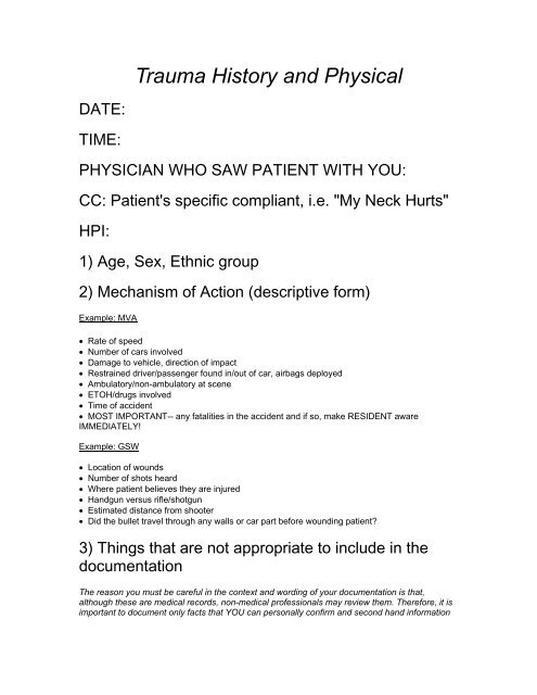 Trauma History and Physical - PageOut