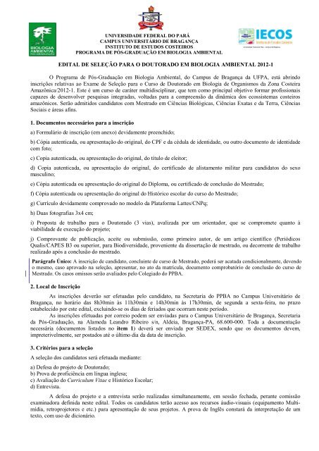 Edital Doutorado PPBA 2012-1 Retificado e Prorrogado - Propesp