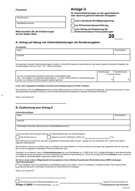 Anlage U 2014 Nrw : Anlage U: Ehegatten-Unterhalt von der Steuer