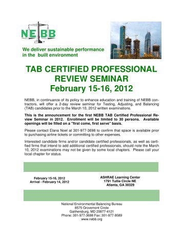 TAB Certified Professional Review Seminar - Feb 2010.pub - NEBB