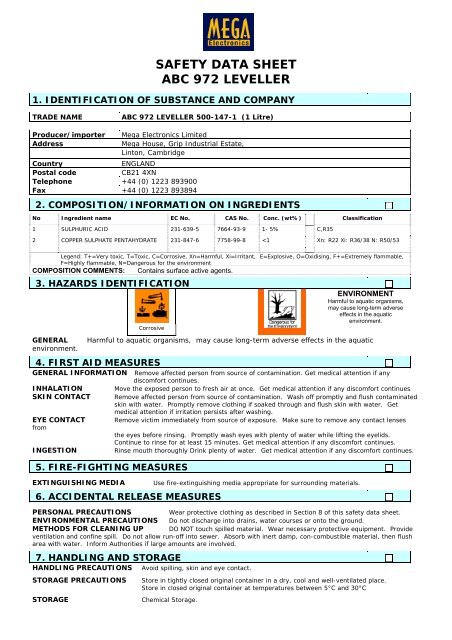 safety data sheet abc 189 cleaner / conditioner - Mega Electronics