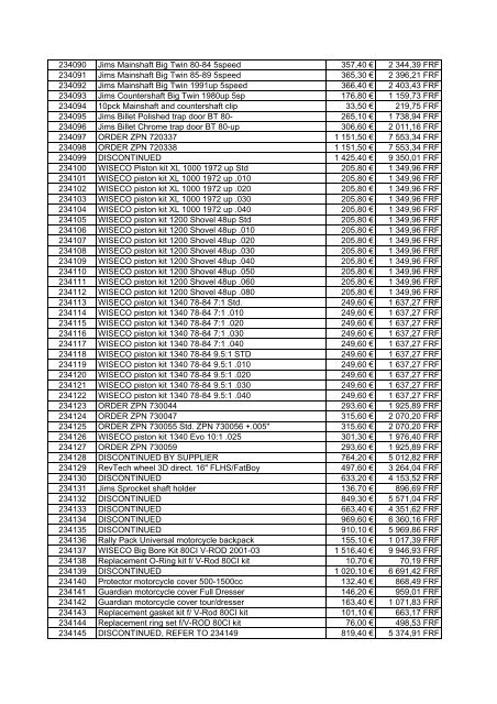 Tarif Zodiac public au 1-12-04 - FC Parts