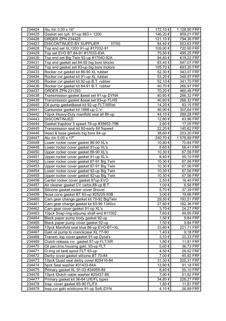 Tarif Zodiac public au 1-12-04 - FC Parts