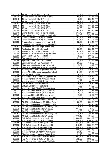 Tarif Zodiac public au 1-12-04 - FC Parts