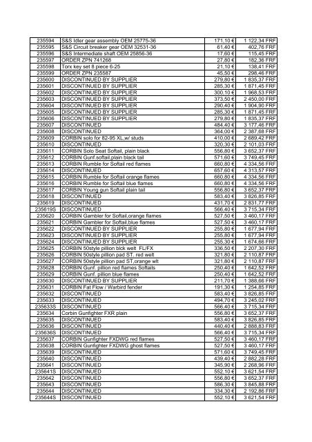 Tarif Zodiac public au 1-12-04 - FC Parts