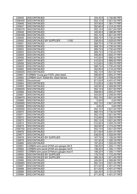 Tarif Zodiac public au 1-12-04 - FC Parts