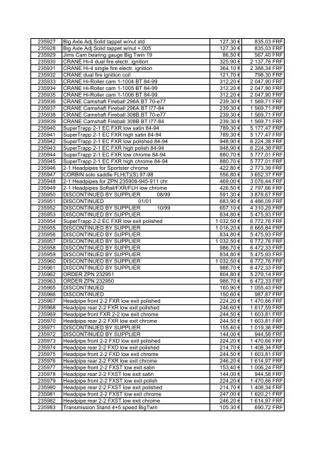 Tarif Zodiac public au 1-12-04 - FC Parts