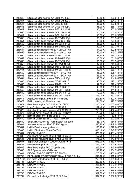 Tarif Zodiac public au 1-12-04 - FC Parts