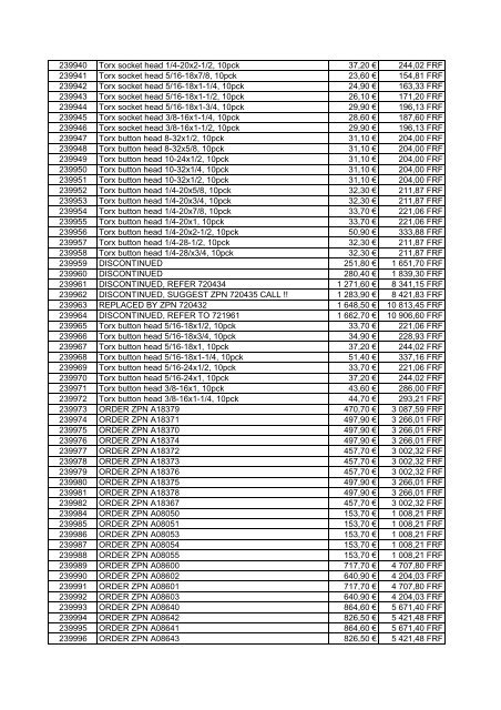 Tarif Zodiac public au 1-12-04 - FC Parts