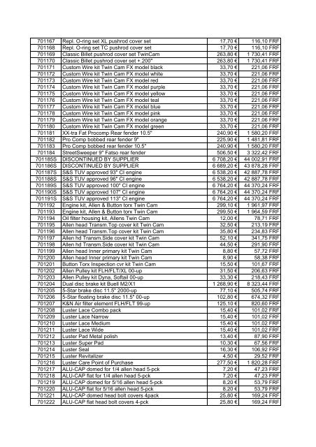 Tarif Zodiac public au 1-12-04 - FC Parts