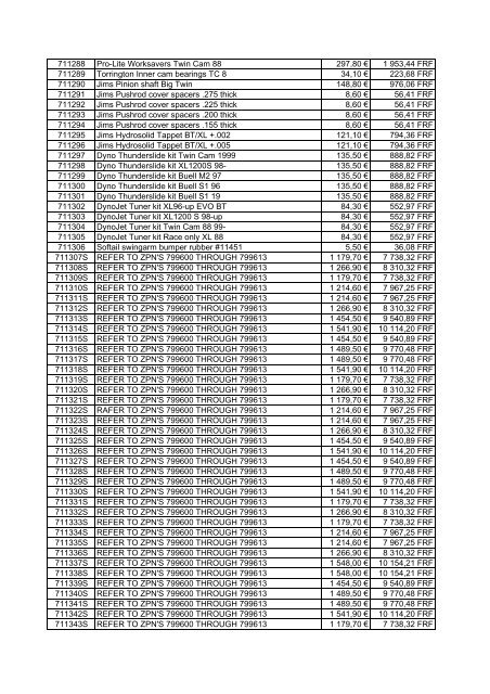 Tarif Zodiac public au 1-12-04 - FC Parts