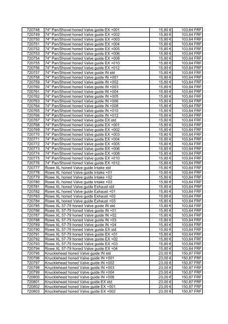 Tarif Zodiac public au 1-12-04 - FC Parts