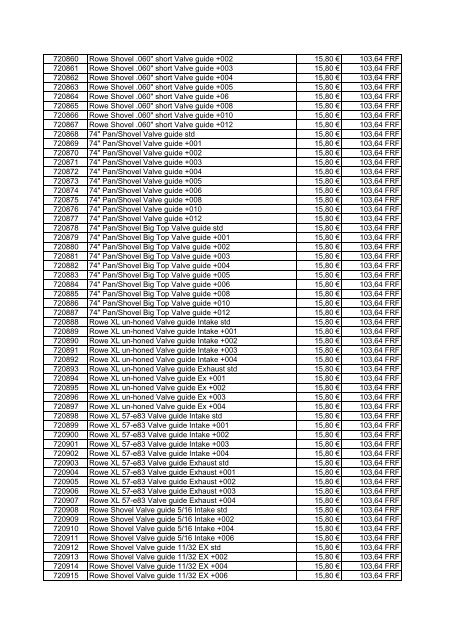 Tarif Zodiac public au 1-12-04 - FC Parts