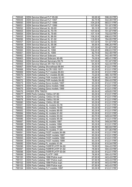 Tarif Zodiac public au 1-12-04 - FC Parts