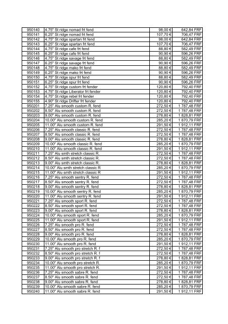 Tarif Zodiac public au 1-12-04 - FC Parts