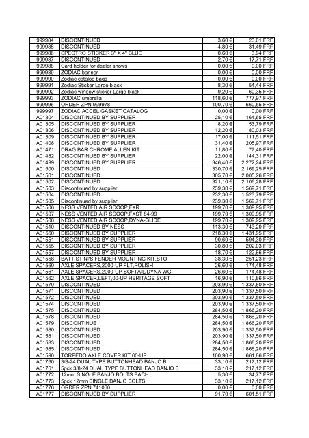 Tarif Zodiac public au 1-12-04 - FC Parts