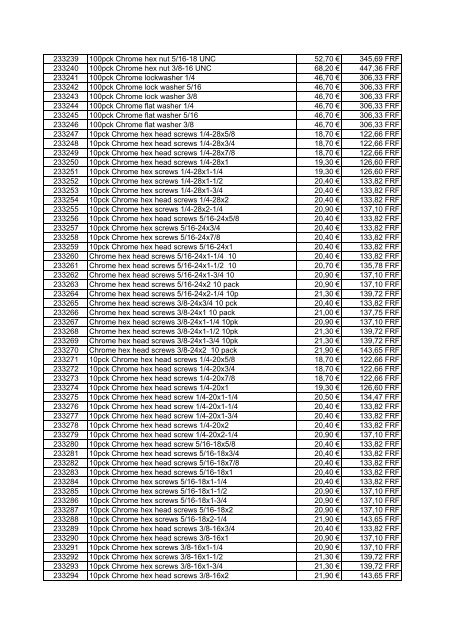 Tarif Zodiac public au 1-12-04 - FC Parts