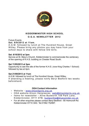 2012 Newsletter... - Kidderminster High School for Girls Old Girls ...