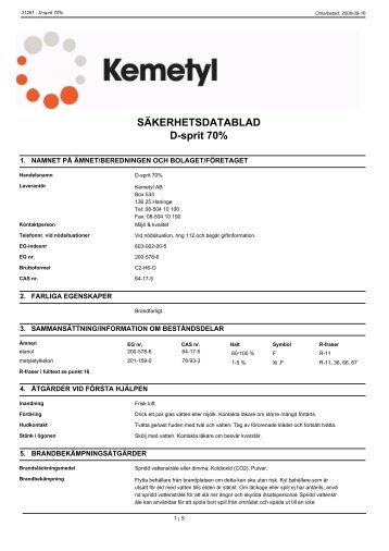 SÃKERHETSDATABLAD D-sprit 70% - Apoteket