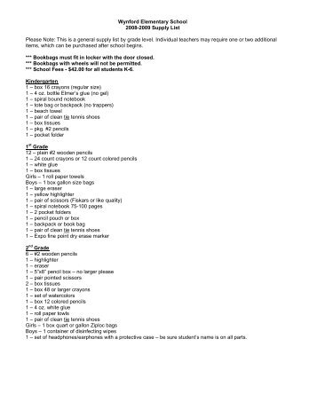 Supply List 08-09.pdf - Wynford Local Schools