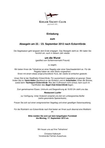 Einladung zum Absegeln am 22. / 23 ... - Kieler Yacht-Club