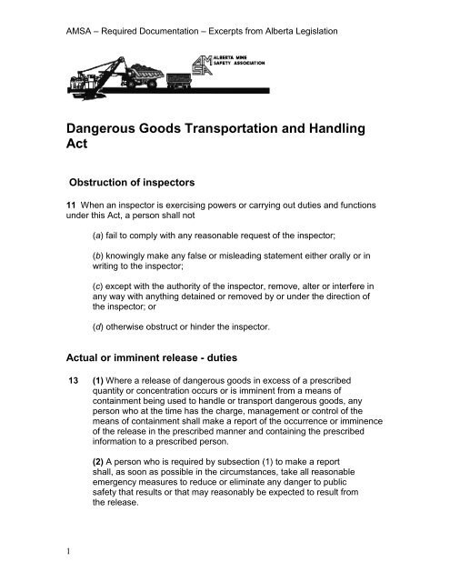 Dangerous Goods Transportation and Handling Act - Amsaonline.org