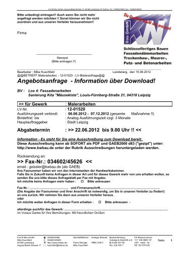 Abgabetermin : >> 22.06.2012 bis 9.00 Uhr - K & W Bau GmbH