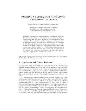 tansen : a system for automatic raga identification - CSE User Home ...