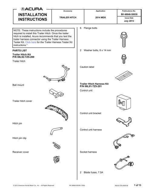 2014 acura mdx hitch outlet