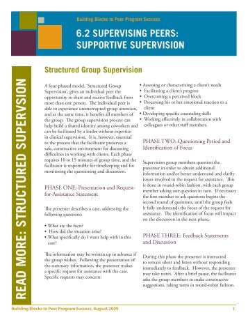 Peer support groups and structured group supervision