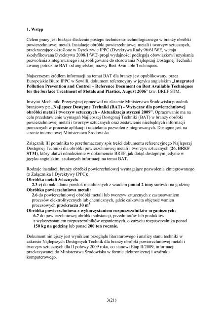 analiza stanu techniki w zakresie BAT dla branÃ…Â¼y obrÃƒÂ³bki ...